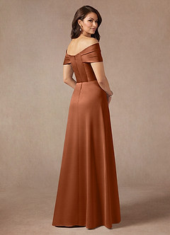 Azazie Amelia Mother of the Bride Dresses Copper A-Line Off the Shoulder Stretch Satin Dress image2
