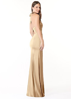 Azazie Emeria Robes de demoiselle d'honneur Robe Sirène en Satin extensible Plissée Champagne image5