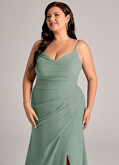Azazie Deandra Bridesmaid Dresses Silver Sage Mermaid Pleated Chiffon Dress image12