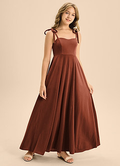 Azazie Rosey Junior Terracotta A-Line Sweetheart Neckline Velvet Dress image6