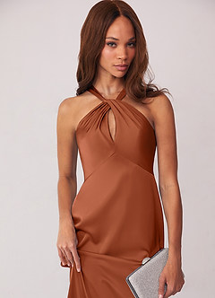 Barbie ♥ Azazie Bridesmaid Dresses Cedar Rose Sheath Stretch Satin Dress image6