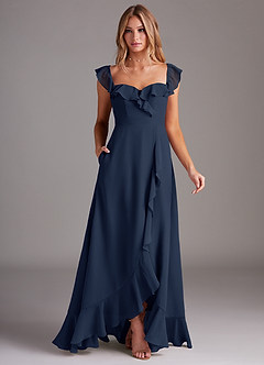 Azazie Lyra Bridesmaid Dresses Dark Navy A-Line Chiffon Convertible Dress image3