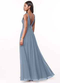 Azazie Maren Bridesmaid Dresses Dusty Blue A-Line Pleated Chiffon Dress image4