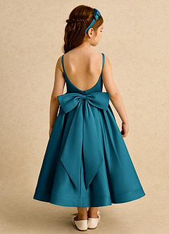 Azazie Babs Blumenmädchenkleider Ballkleid Plissee Matte Satin Kleid Tintenblau image6