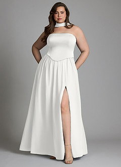 Azazie Cadence Bridesmaid Dresses White A-Line Corset Stretch Satin Convertible Dress image7