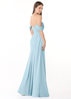 Azazie Amyra Bridesmaid Dresses Sky Blue Sheath Off the Shoulder Stretch Satin Convertible Dress image6