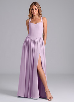 Azazie Francis Bridesmaid Dresses Frosted Lilac A-Line Corset Chiffon Dress image3