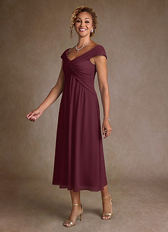 Azazie Mirta Mother of the Bride Dresses Cabernet A-Line Pleated Floral Burnout Dress image4