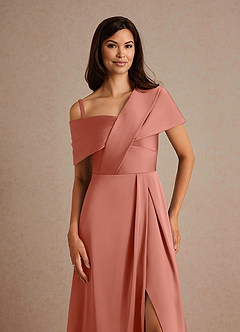 Azazie Milton Mère de la mariée Robes Robe Trapèze en Satin extensible Plissée Rose Saumon image3