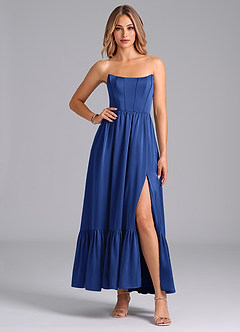 Azazie Leilana Bridesmaid Dresses Royal Blue A-Line Corset Stretch Satin Dress image4