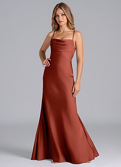 Azazie Seema Bridesmaid Dresses Terracotta Mermaid Corset Stretch Satin Dress image5
