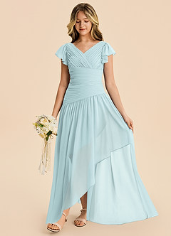 Azazie Pia Junior Mist A-Line Pleated Chiffon Dress image4