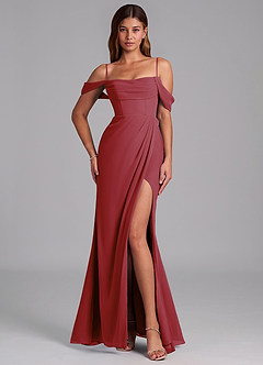 Azazie Johana Jurken voor bruidsmeisjes Converteerbaar Jurk van Chiffon met Zeemeermin Off the Shoulder Granaatappel image4