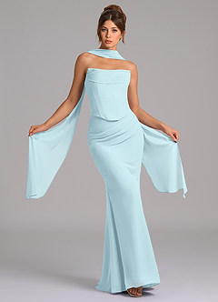 Azazie Sorrel Robes de demoiselle d'honneur Robe Sirène en Mousseline de soie Corset Bleu Nuage image1