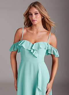 Azazie Lyra Bridesmaid Dresses Aqua A-Line Chiffon Convertible Dress image2