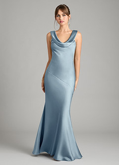 Azazie Rylina Bridesmaid Dresses Dusty Blue Mermaid Stretch Satin Dress image1
