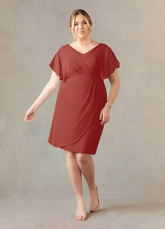 Azazie Julia Mother of the Bride Dresses Terracotta Sheath V-Neck Pleated Chiffon Dress image9