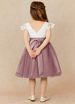 Azazie Vetty Flower Girl Dresses Ivory Dusty Rose A-Line Lace Tulle Dress image2
