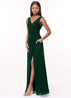 Azazie Karina Bridesmaid Dresses Emerald A-Line Pleated Chiffon Dress image3