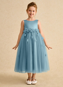 Azazie Lux Flower Girl Dresses Moody Blue A-Line Beaded Tulle Dress image5