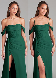 Azazie Amyra Bridesmaid Dresses Emerald Sheath Off the Shoulder Chiffon Convertible Dress image9