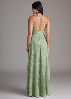Azazie Davis Bridesmaid Dresses Dusty Sage A-Line Pleated Floral Burnout Dress image2