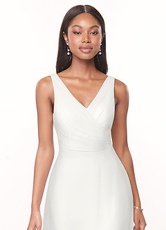 Azazie Nala Jurken voor bruidsmeisjes Jurk van Chiffon met A-Lijn Geplooid Wit image4