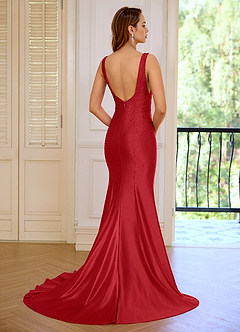 Marina Rot Meerjungfrauen-Abendkleid mit tiefem V-Ausschnitt und Falten image2