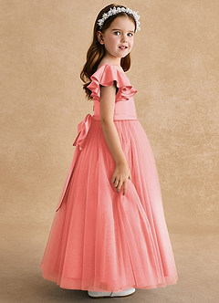 Azazie Suzy Flower Girl Dresses Coral A-Line with Sleeves Tulle Dress image3