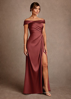 Azazie Bedford Mère de la mariée Robes Robe Fourreau en Satin extensible Plissé Terracotta image4