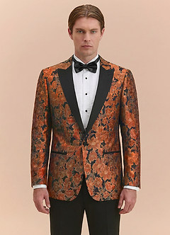 front Samuel Bränd Apelsin Blommig jacquard smokingkavaj med spetsiga slag