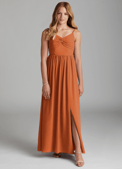 Azazie Zeya Junior Cinnamon A-Line Chiffon Dress image1