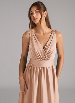 Azazie Kora Bridesmaid Dresses English Rose A-Line Pleated Stretch Satin Dress image7