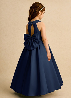 Azazie Daisies Flower Girl Dresses Dark Navy Ball-Gown Bow Matte Satin Dress image1