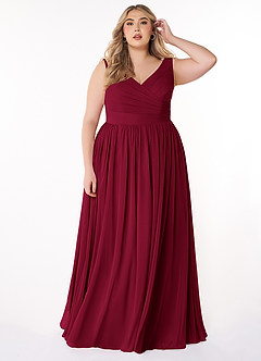 Azazie Keyla Bridesmaid Dresses Burgundy A-Line V-Neck Pleated Chiffon Dress image6