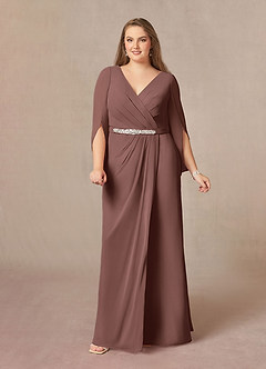 Azazie Belinda Mother of the Bride Dresses Espresso A-Line V-Neck Pleated Chiffon Dress image8