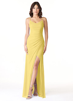 Azazie Deandra Bridesmaid Dresses Canary Mermaid Pleated Mesh Dress image1