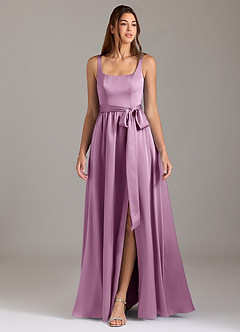 Azazie Elliott Brautjungfernkleider A-Linie mit Taschen Stretch-Satin Kleid Blauregen image3