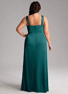 Azazie Denice Bridesmaid Dresses Peacock Sheath Pleated Stretch Satin Dress image11