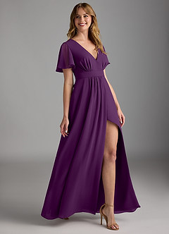 Azazie Zaniah Bridesmaid Dresses Grape A-Line Chiffon Dress image3