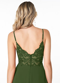 Azazie Lena Bridesmaid Dresses Olive A-Line Lace Chiffon Dress image5