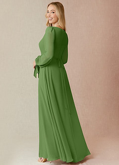 Azazie Leonia Bridesmaid Dresses Basil A-Line Long Sleeve Chiffon Dress image2