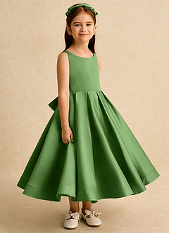 Azazie Babs vestidos de niña de las flores Vestido de Albahaca de Satin Mate de Corte Princesa con Plisado image3