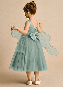 Azazie Pear Flower Girl Dresses Silver Sage Ball-Gown Bow Tulle Dress image5