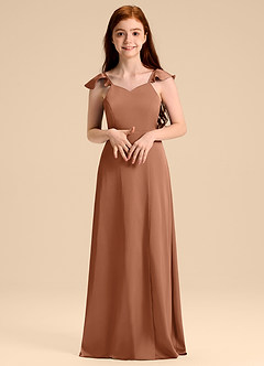 Azazie Everett Junior Vestido de Bronceador de Satén Elástico de Corte en A con Lazo image4