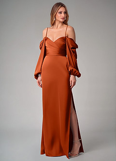 Azazie Sonata Bridesmaid Dresses Paprika Sheath Long Sleeve Stretch Satin Convertible Dress image7