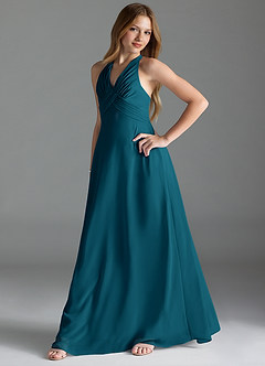 Azazie Tessie Junior Ink Blue A-Line Pleated Chiffon Dress image3