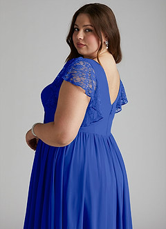Azazie Zella Robes de demoiselle d'honneur Robe Trapèze en Mousseline de soie Dentelle Bleu Roi image11