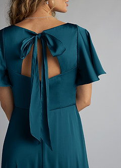 Azazie Kimber Brautjungfernkleider A-Linie Gestreift Stretch-Satin Kleid Tintenblau image5
