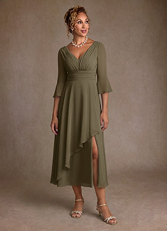 Azazie Aerynne Mère de la mariée Robes Robe Trapèze en Mousseline de soie Plissée Vert Saule image4